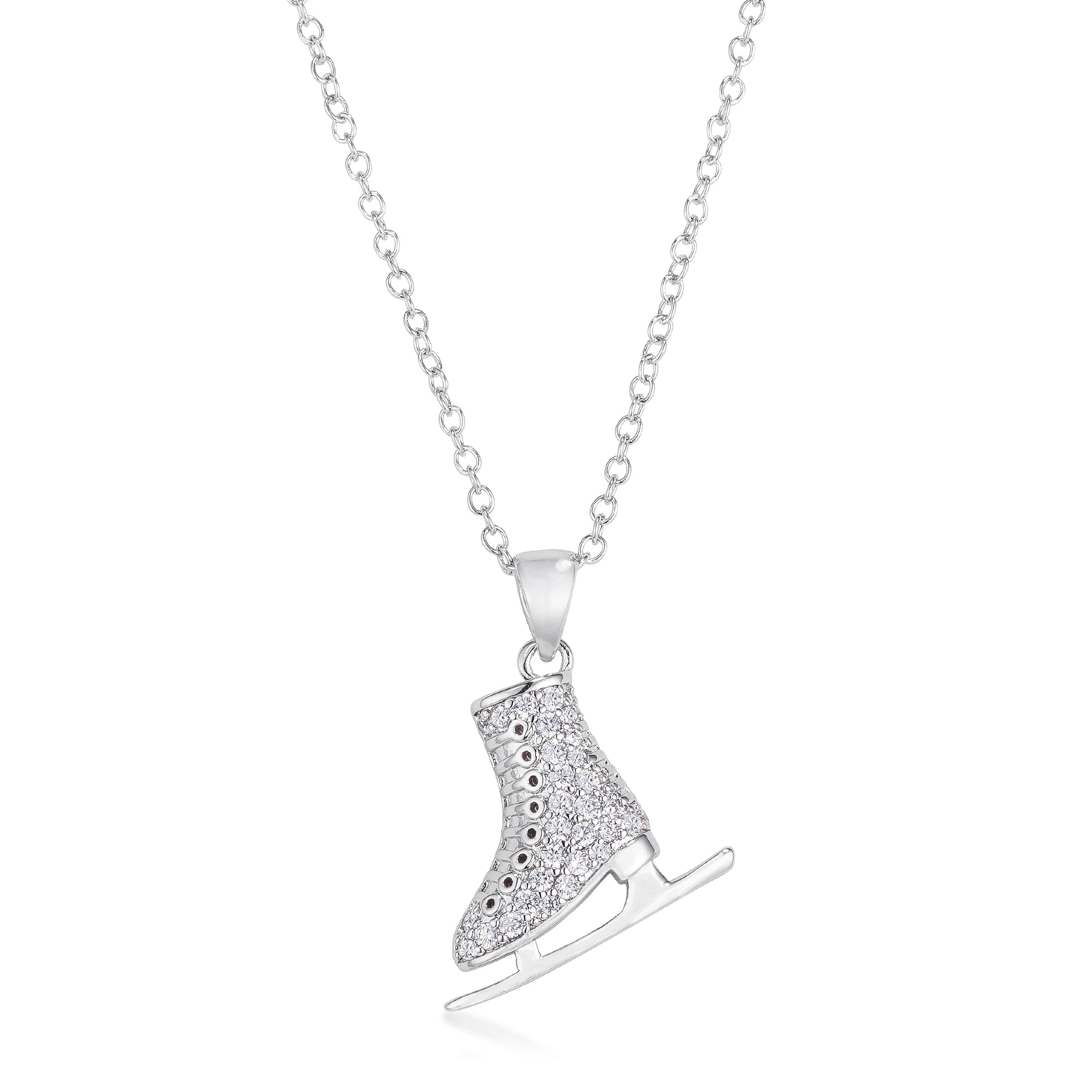 Avera Delicate .4Ct Plated Ice Skate Pendant Necklace