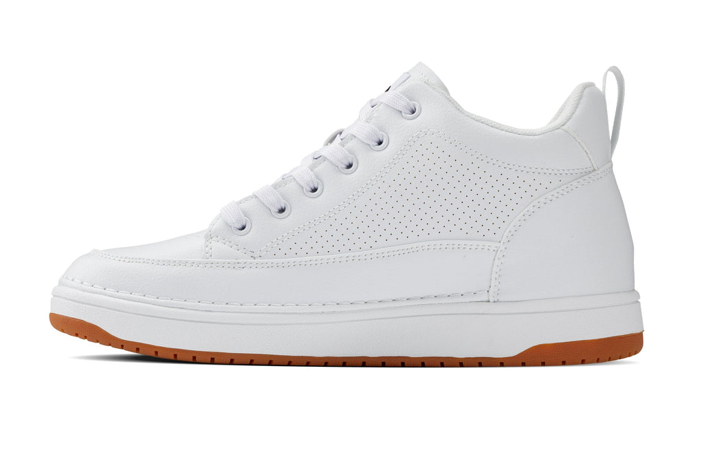 CALTO - Q272  - 2 Inches Taller (White & Gum Sole) -Elevated Leatherette Micro-Perforated Sneakers