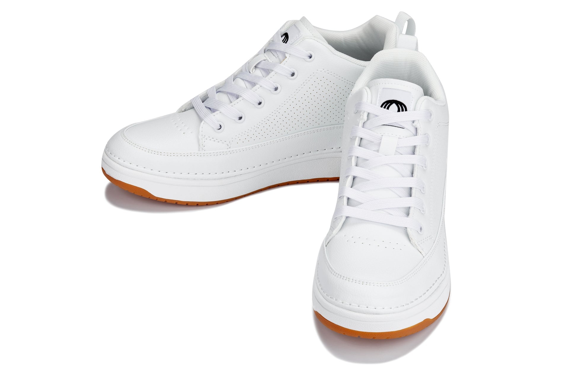 CALTO - Q272  - 2 Inches Taller (White & Gum Sole) -Elevated Leatherette Micro-Perforated Sneakers