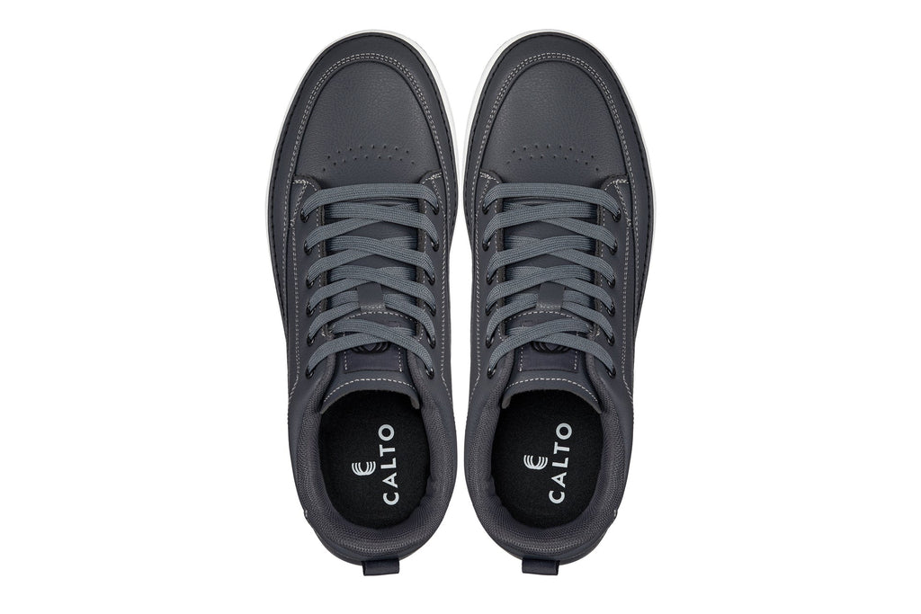 CALTO - Q273  - 2 Inches Taller (Cement Grey) -Elevated Leatherette Micro-Perforated Sneakers