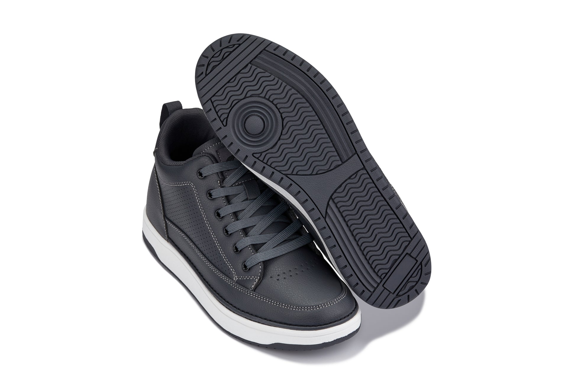 CALTO - Q273  - 2 Inches Taller (Cement Grey) -Elevated Leatherette Micro-Perforated Sneakers
