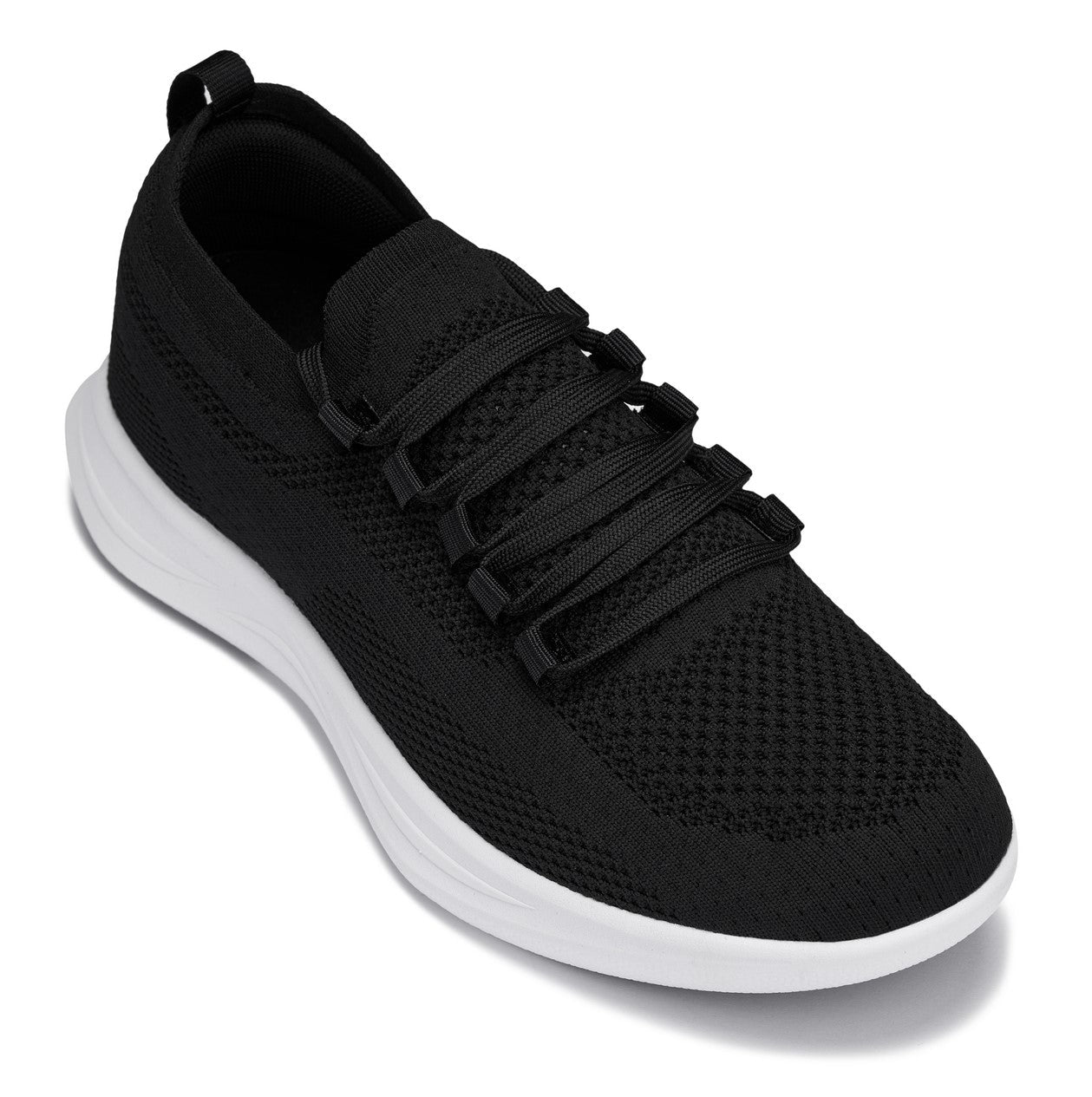 CALTO - QA062 - 2.4 Inches Taller (Black/White Sole) - Lightweight Knitted Sneakers