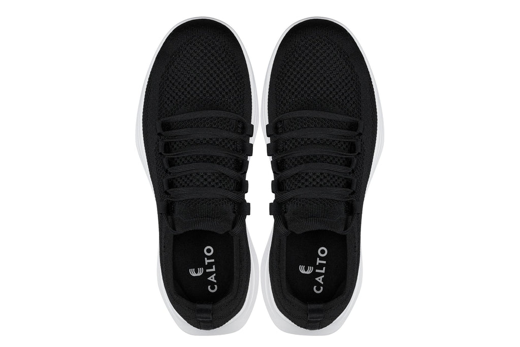 CALTO - QA062 - 2.4 Inches Taller (Black/White Sole) - Lightweight Knitted Sneakers