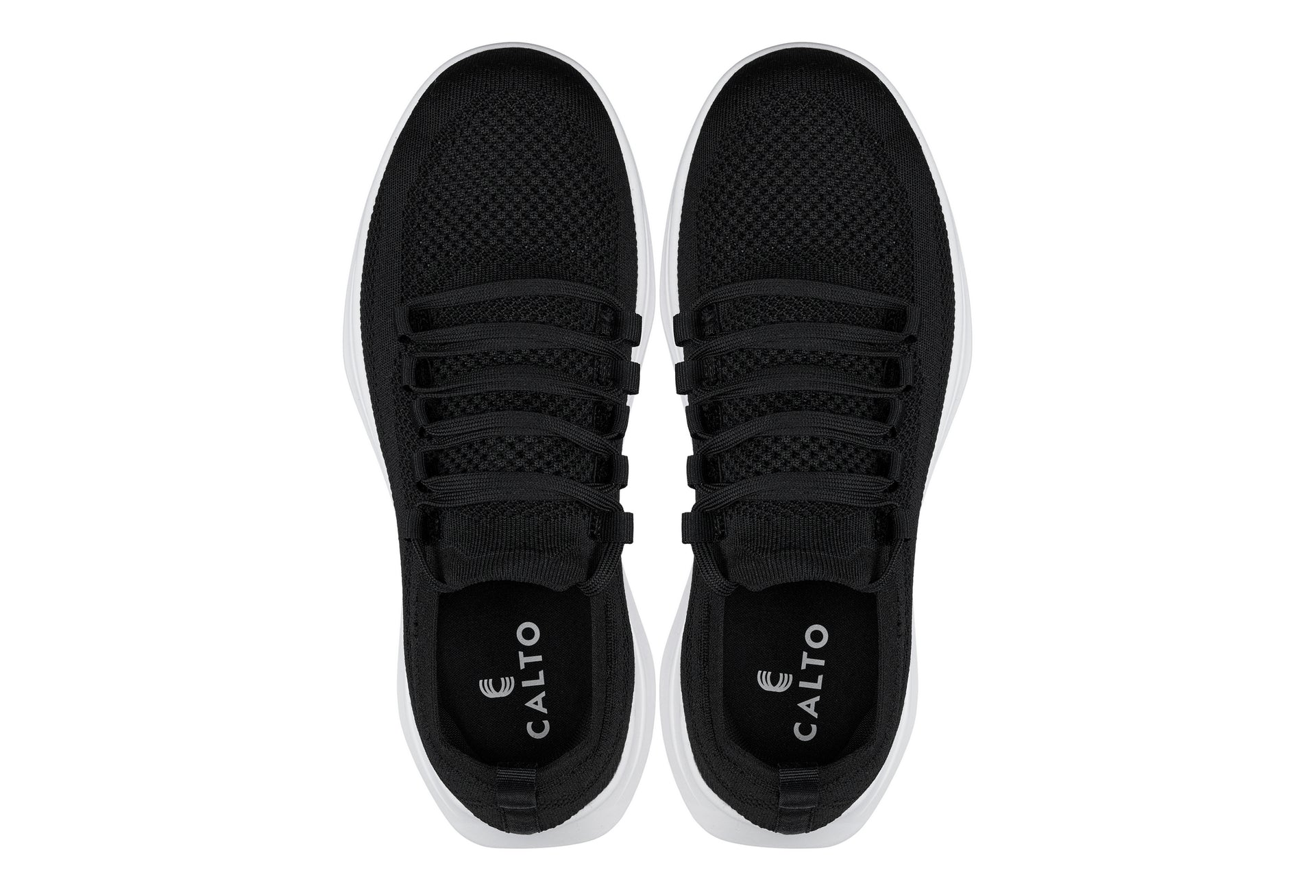 CALTO - QA062 - 2.4 Inches Taller (Black/White Sole) - Lightweight Knitted Sneakers