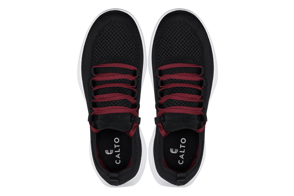 CALTO - QA064 - 2.4 Inches Taller (Black/Red/White Sole) - Lightweight Knitted Sneakers