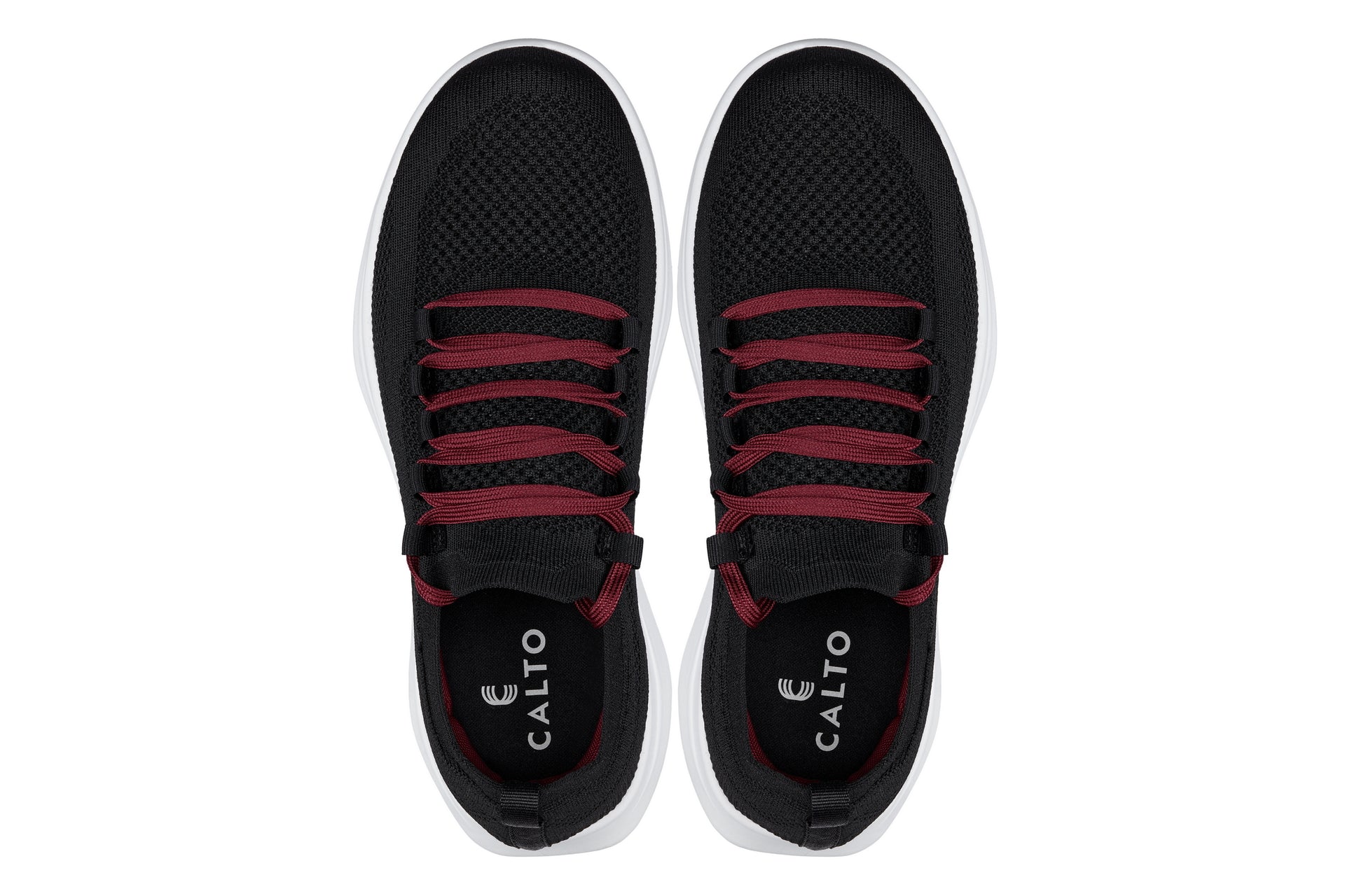 CALTO - QA064 - 2.4 Inches Taller (Black/Red/White Sole) - Lightweight Knitted Sneakers