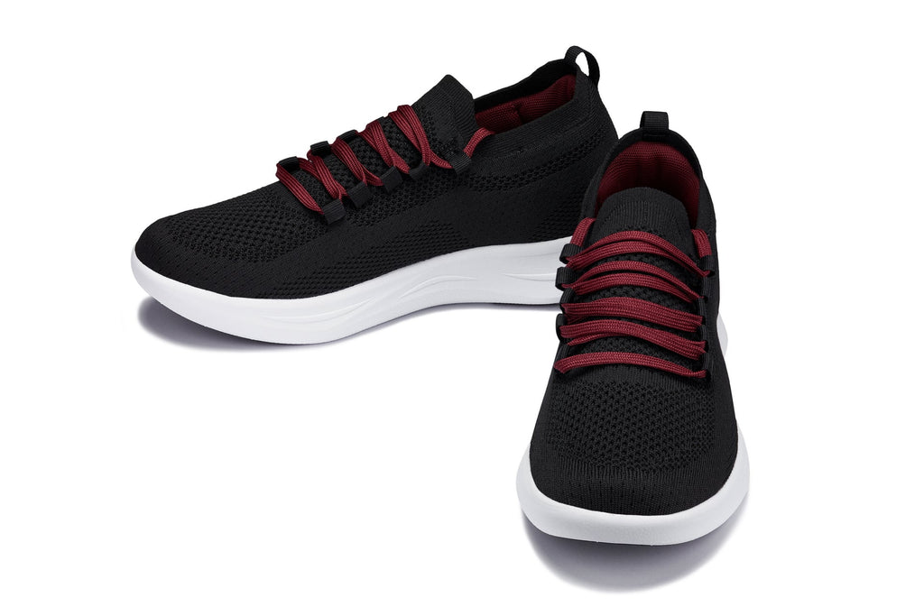 CALTO - QA064 - 2.4 Inches Taller (Black/Red/White Sole) - Lightweight Knitted Sneakers