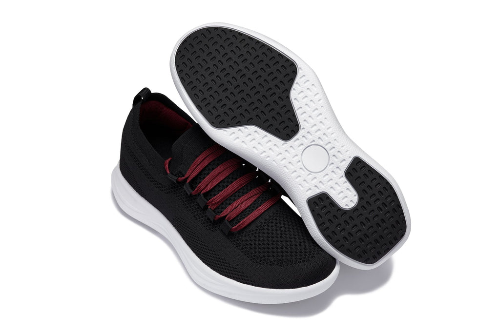 CALTO - QA064 - 2.4 Inches Taller (Black/Red/White Sole) - Lightweight Knitted Sneakers