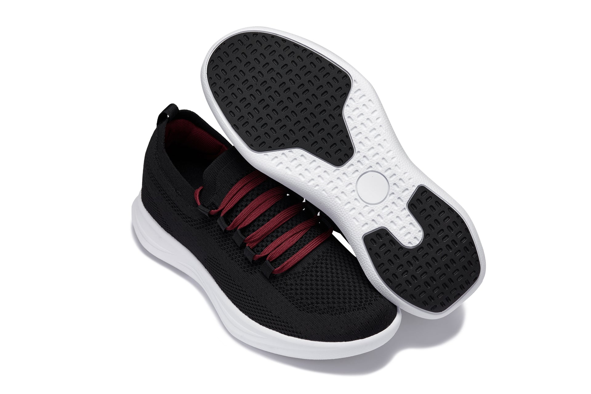 CALTO - QA064 - 2.4 Inches Taller (Black/Red/White Sole) - Lightweight Knitted Sneakers
