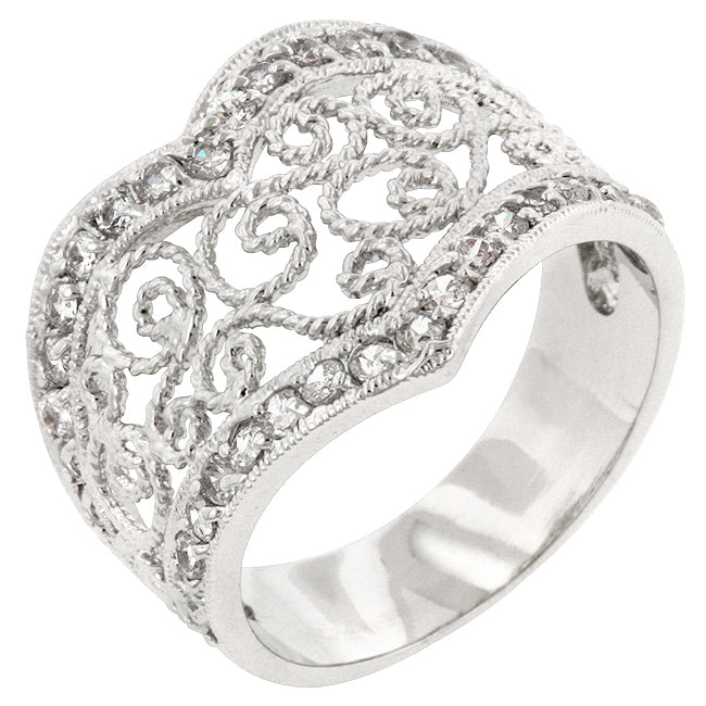 Avera Cubic Zirconia Filigree Hearts Ring in Sterling Silver