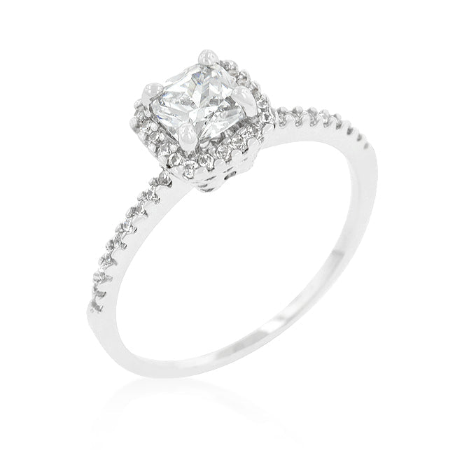 Avera Princess Cut Halo Engagement Ring in Sterling Silver