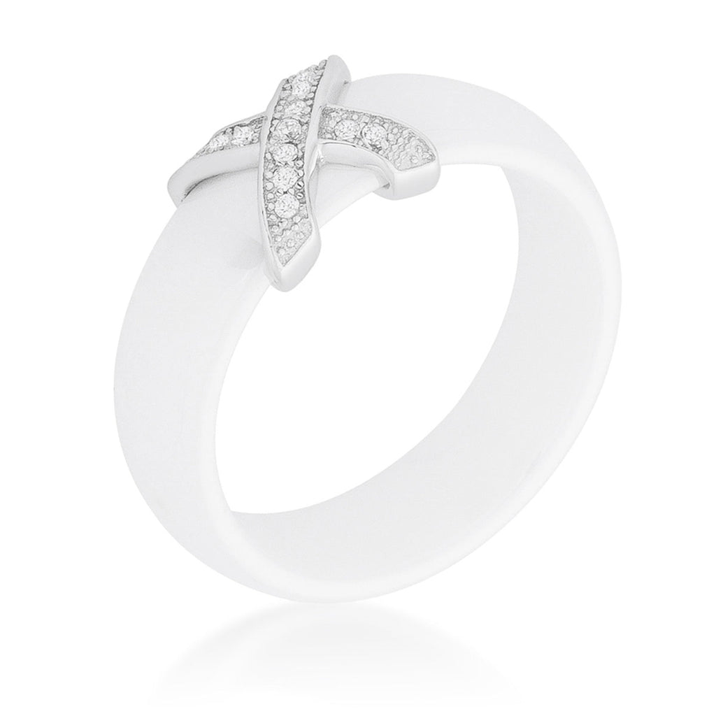 Avera Modern Classic X Ring in Polished White Gold Finish