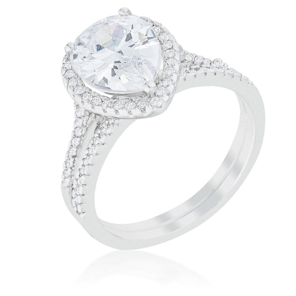Avera Halo Solitaire Pear Engagement Ring In Silver Tone
