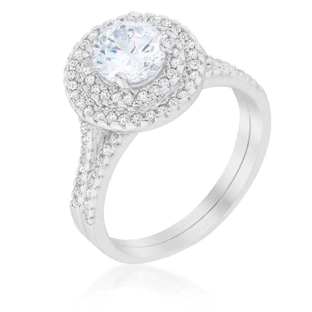 Avera Pave Round Wedding Ring Set In Sterling Silver