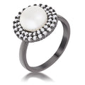 Avera Hematite Double Halo Ethereal Pearl Cocktail Ring