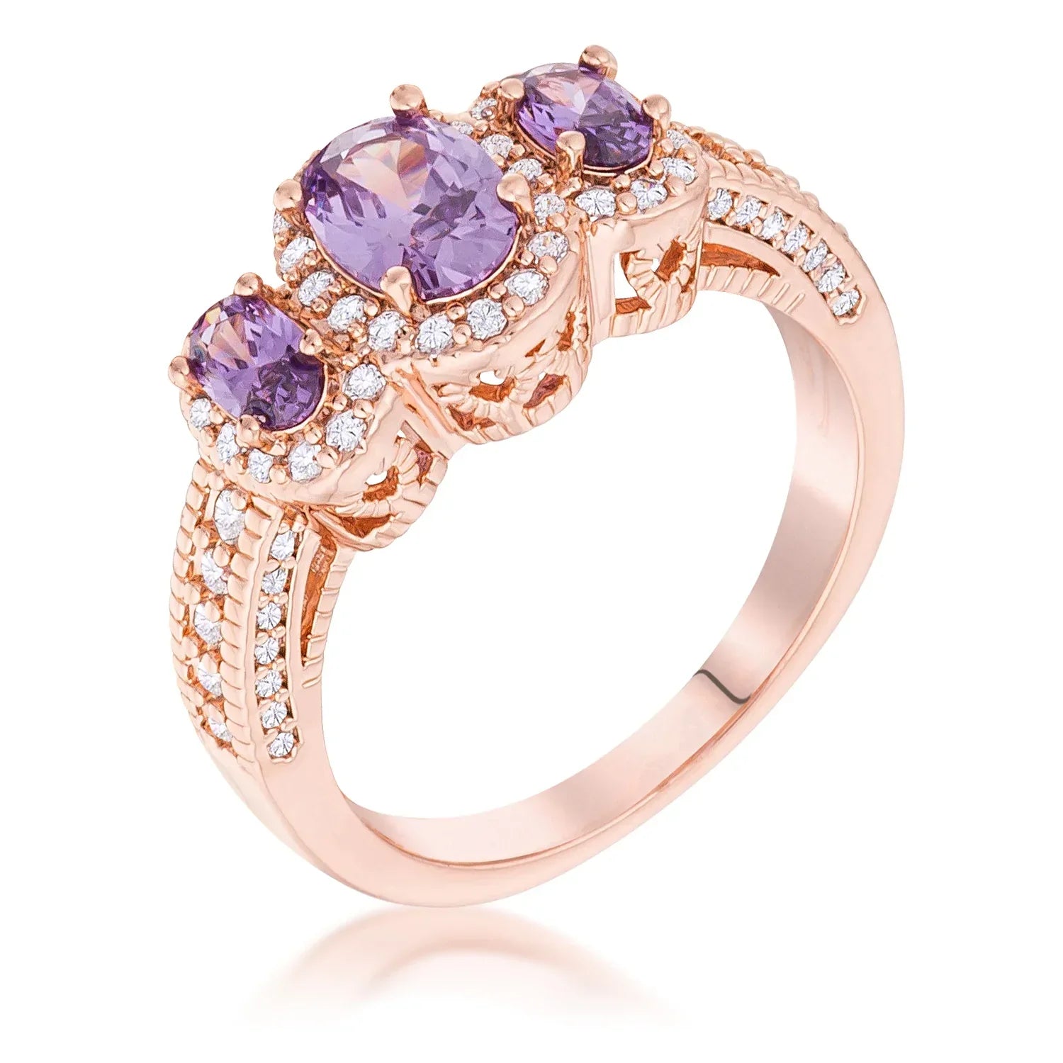 Avera 3-Stone Oval Cut Cubic Zirconia Halo Ring