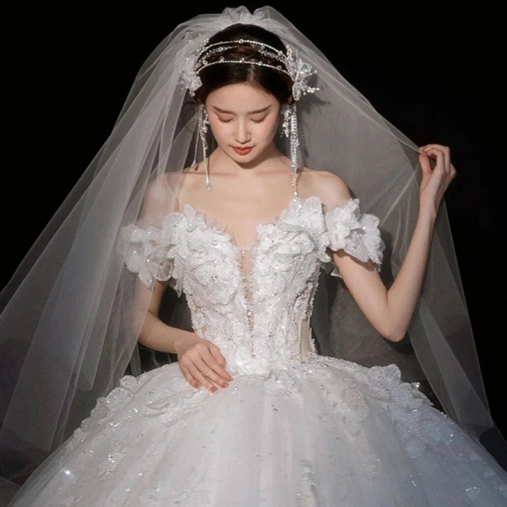 Shiny Wedding Dress Applique Sweetheart EDL106