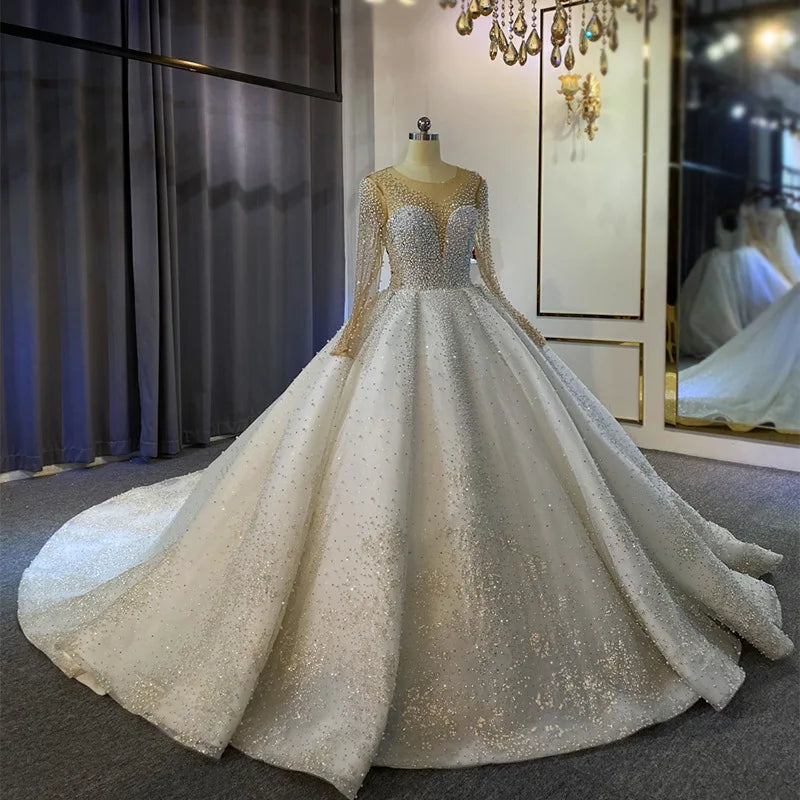 New Elegant Bridal Gowns With Pearl FSM-224T