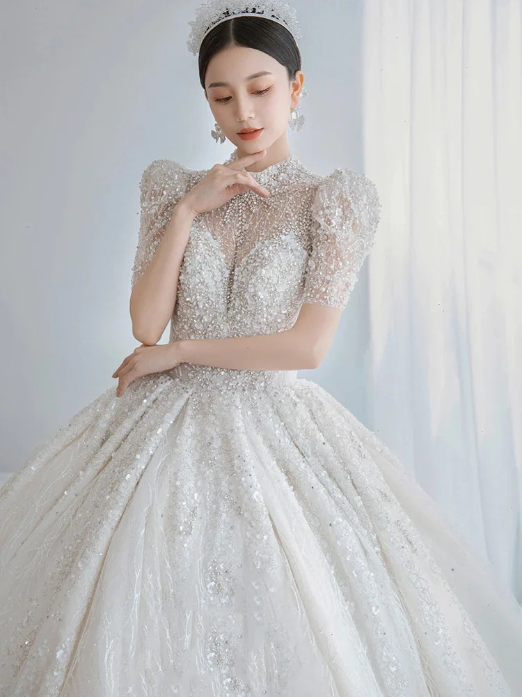 Luxury White Wedding Dress With Beads EDW151