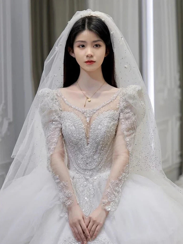 Ruffle White French Elegant Wedding Dress ED6401