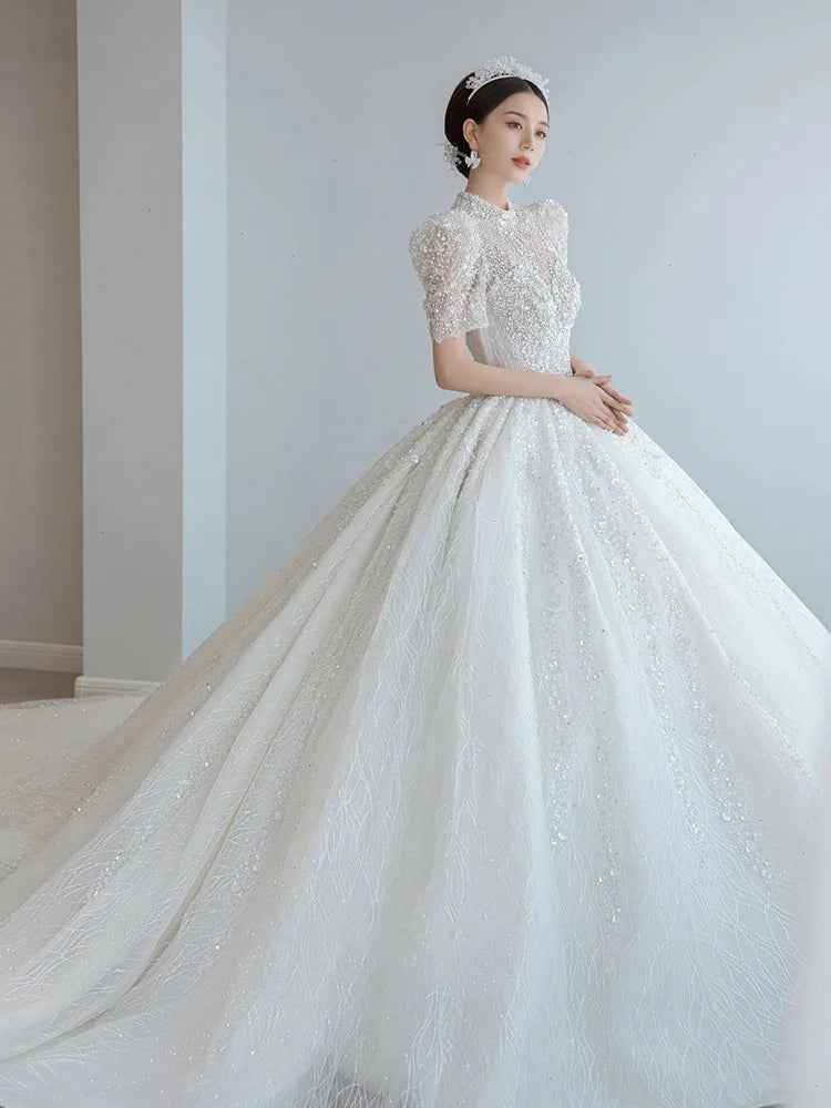Luxury White Wedding Dress With Beads EDW151