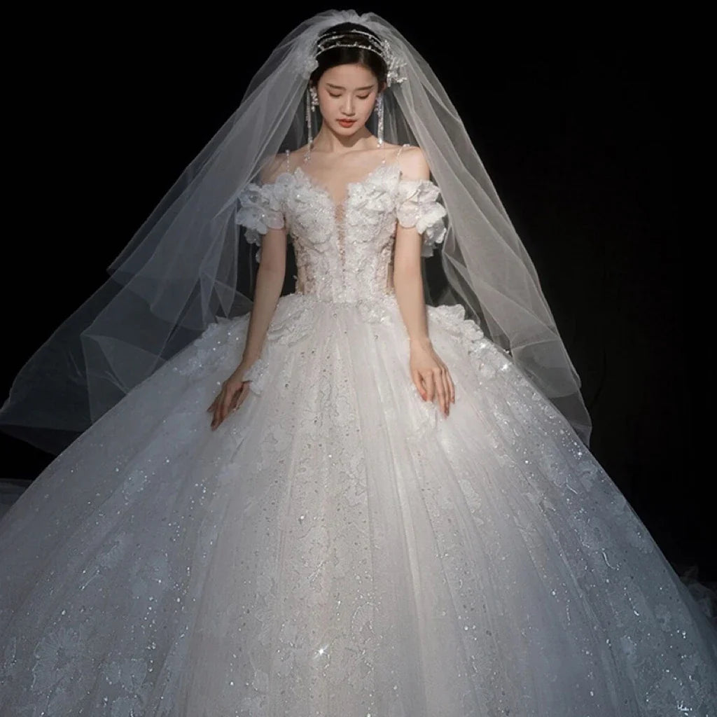 Shiny Wedding Dress Applique Sweetheart EDL106