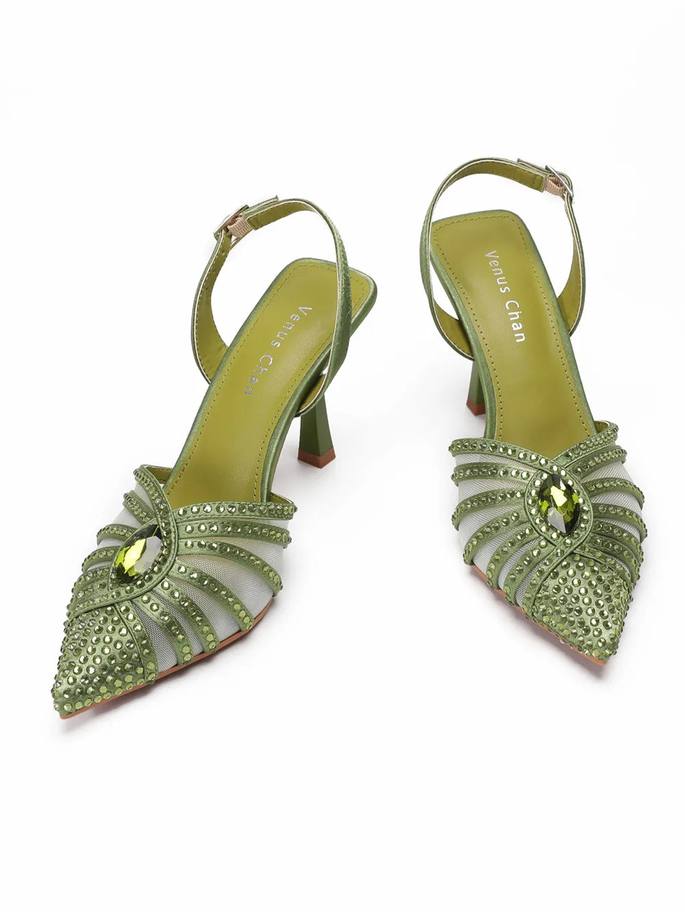 Women's Green Heels and Rhinestone Handbag Set GTR54