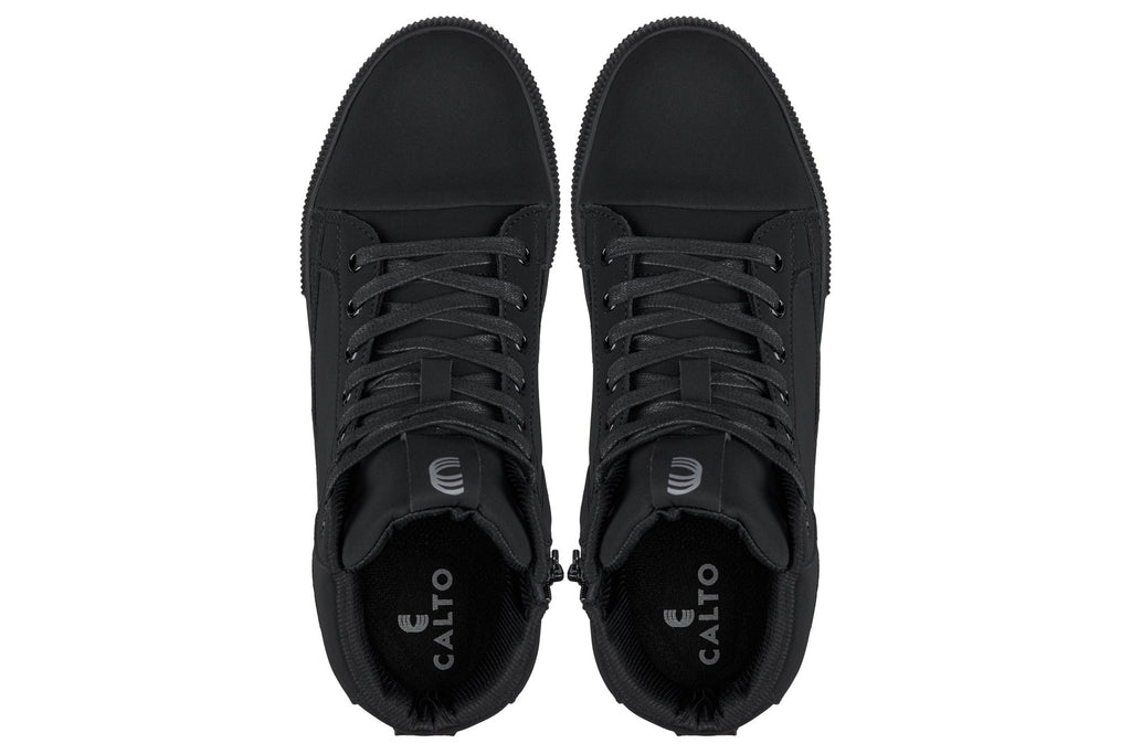 CALTO - S3421 - 2.4 Inches Taller (Black) - Cap Toe High Top Zip-Up Sneaker Boots