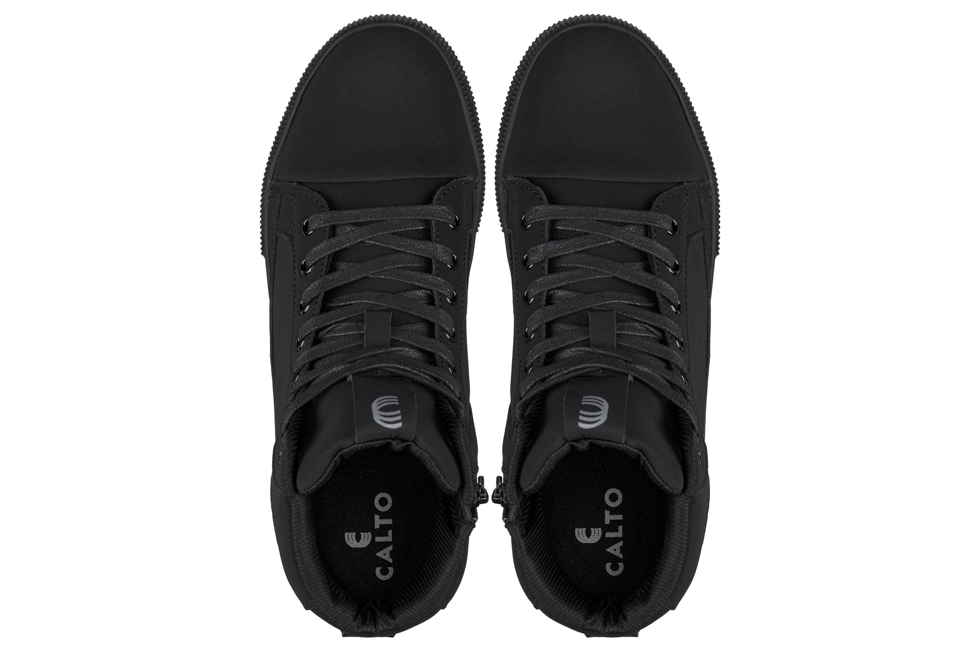 CALTO - S3421 - 2.4 Inches Taller (Black) - Cap Toe High Top Zip-Up Sneaker Boots