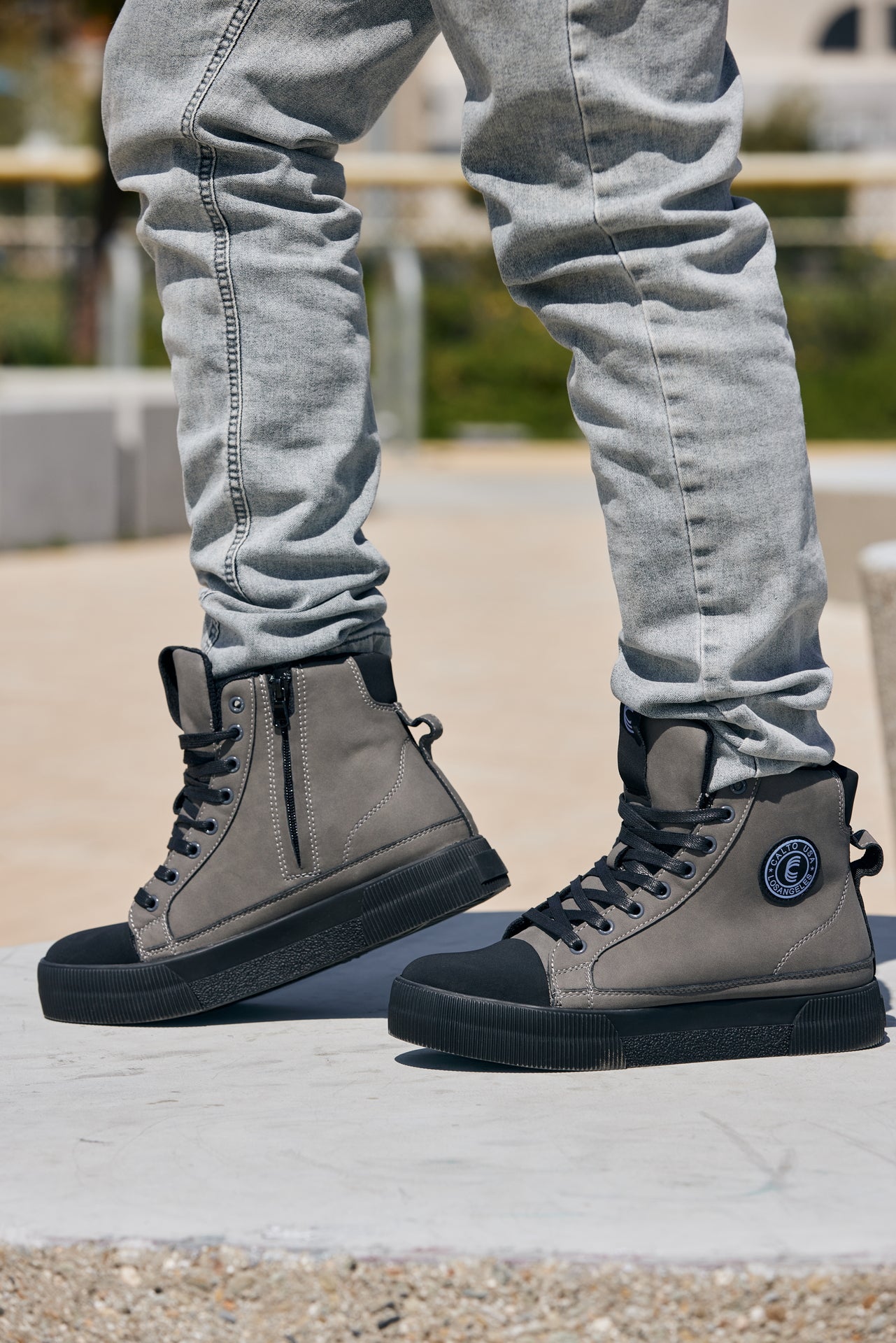 CALTO - S3423 - 2.4 Inches Taller (Grey) - Cap Toe High Top Zip-Up Sneaker Boots