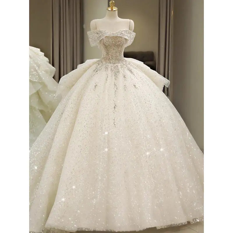 New Off Shoulder Wedding Dress Luxury Bridal Gown EDW324