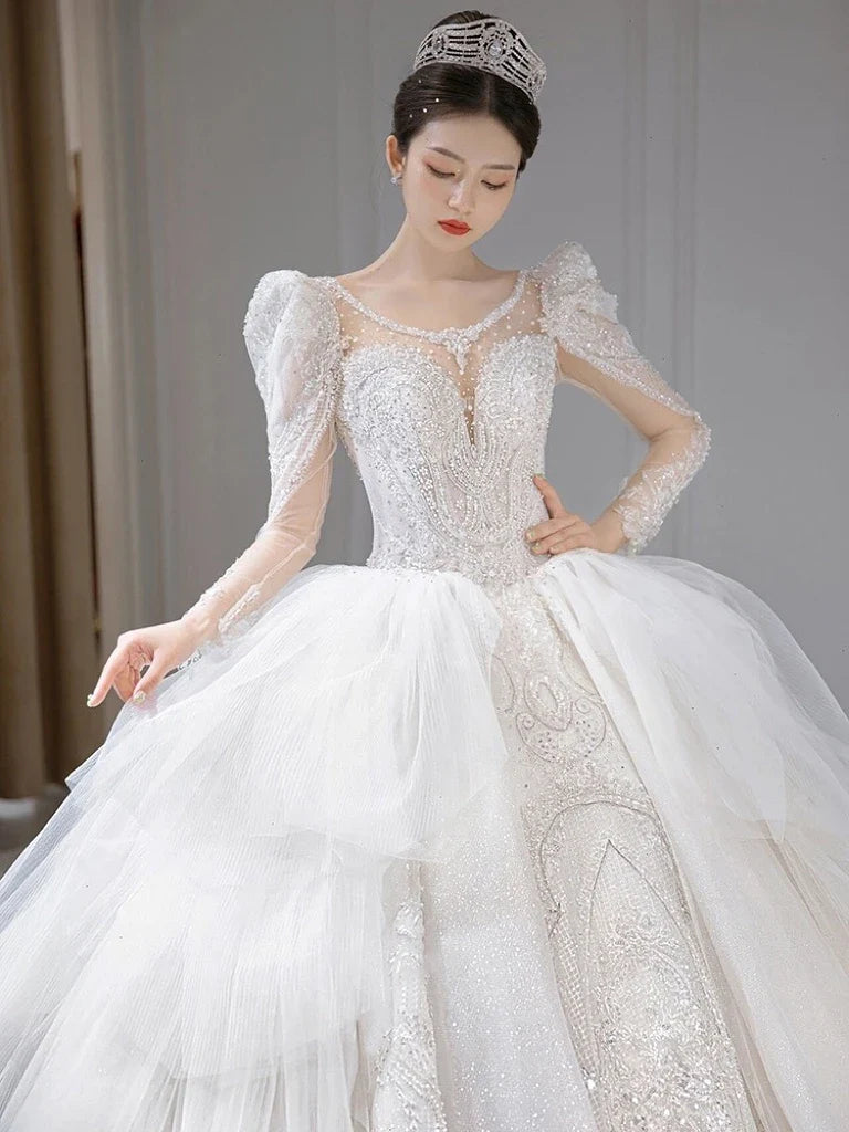 Ruffle White French Elegant Wedding Dress ED6401