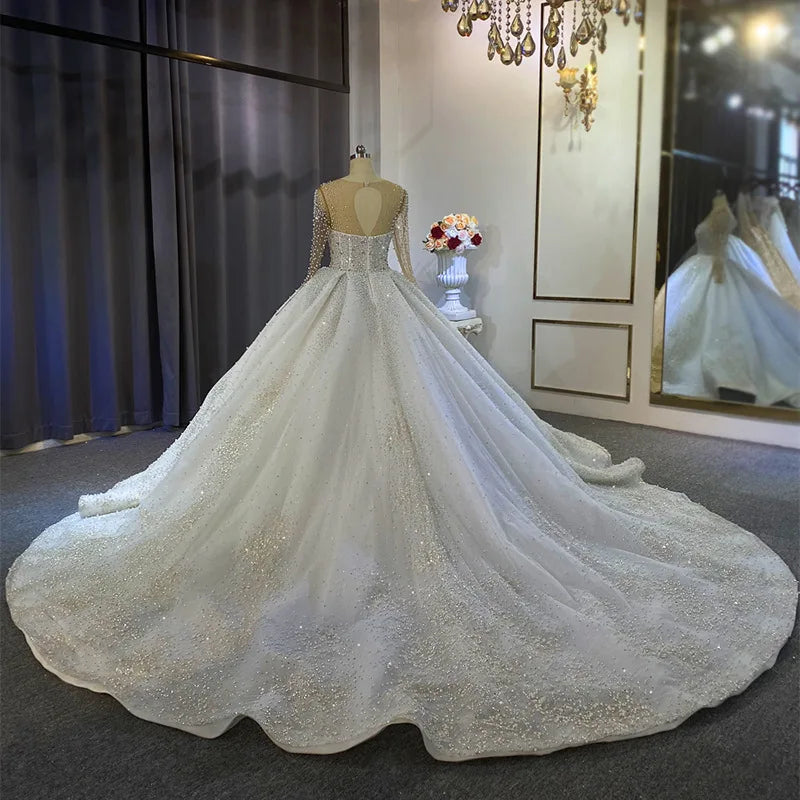 New Elegant Bridal Gowns With Pearl FSM-224T