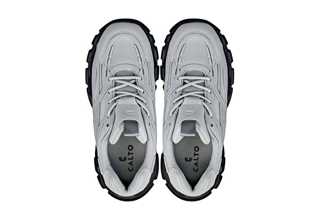 CALTO - S5281 - 2.6 Inches Taller (Cement/Translucent Onyx Sole) - Chunky Sole Sporty Sneakers