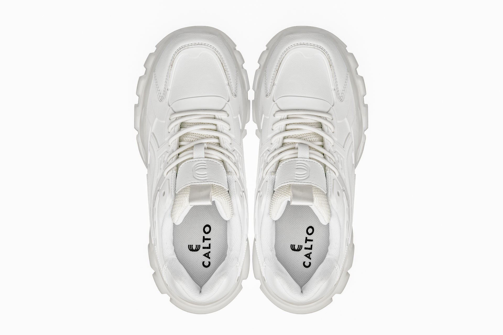 CALTO - S5285 - 2.6 Inches Taller (White/Translucent White Sole) - Chunky Sole Sporty Sneakers