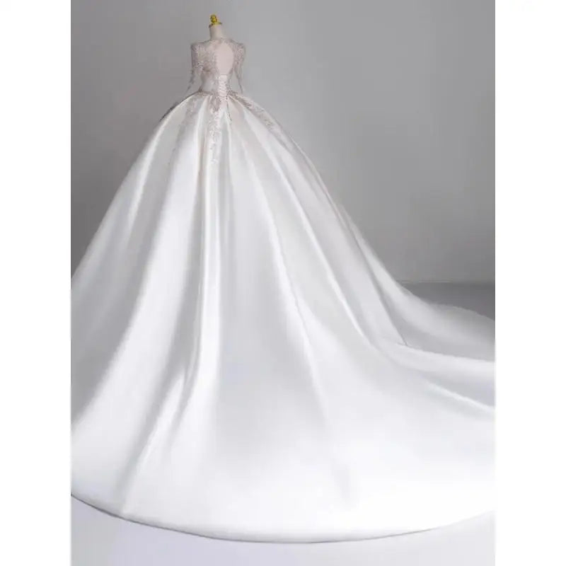 Long Sleeve Satin V-neck Wedding Gown EDW109