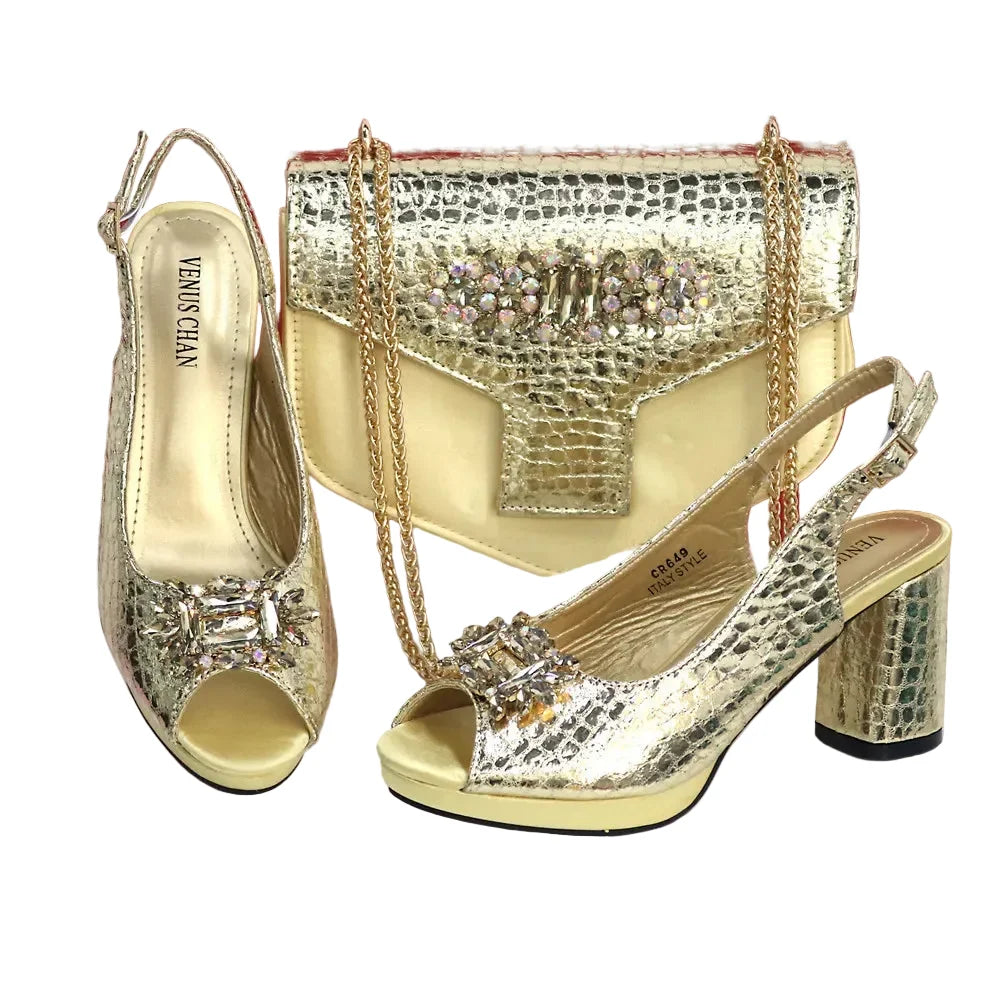 Open Toe Women Heels Shoes And Bag Set GRT543