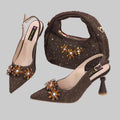 High Heels Shoes and Bags Set With Rhinestone