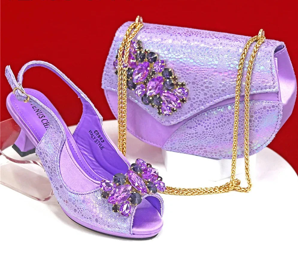 Elegant Rhinestone High-Heels Shoes & Handbag Set NMG54