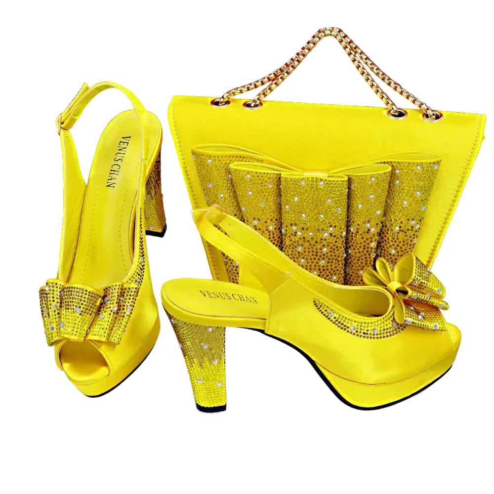 High Quality Thin Heels Ladies Shoes Matching Bag Set YT6543