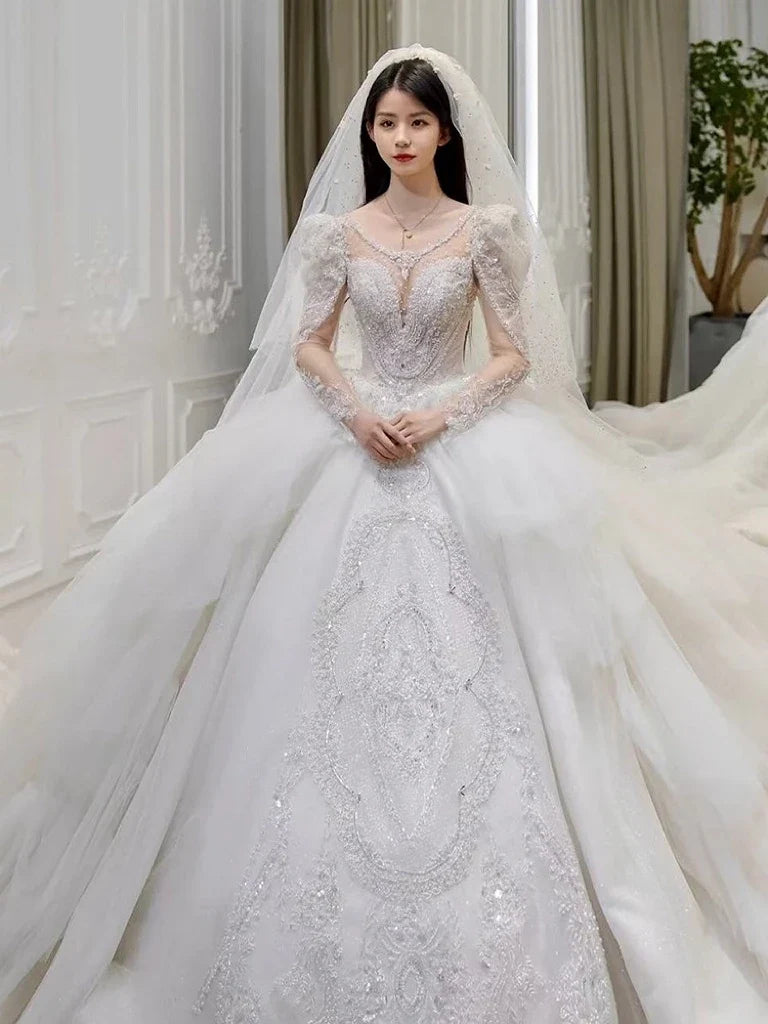Ruffle White French Elegant Wedding Dress ED6401