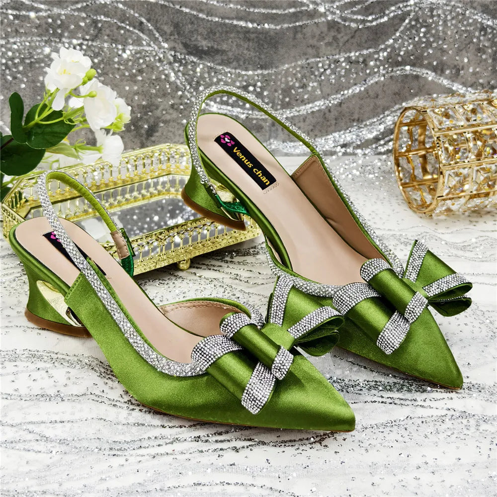 Med Heel Shoes for Women Italian Design Shoes and Bag Set ED1130