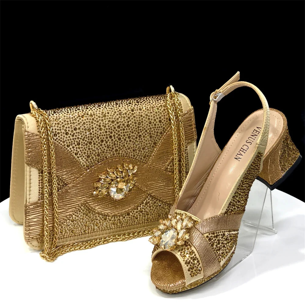 Elegant Women's Peep-Toe Heels and Matching Bag Set EDS41