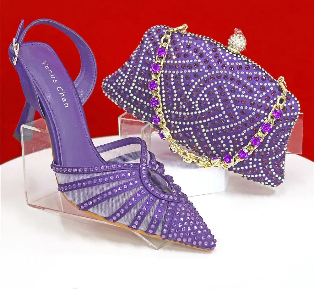 Women's Green Heels and Rhinestone Handbag Set GTR54