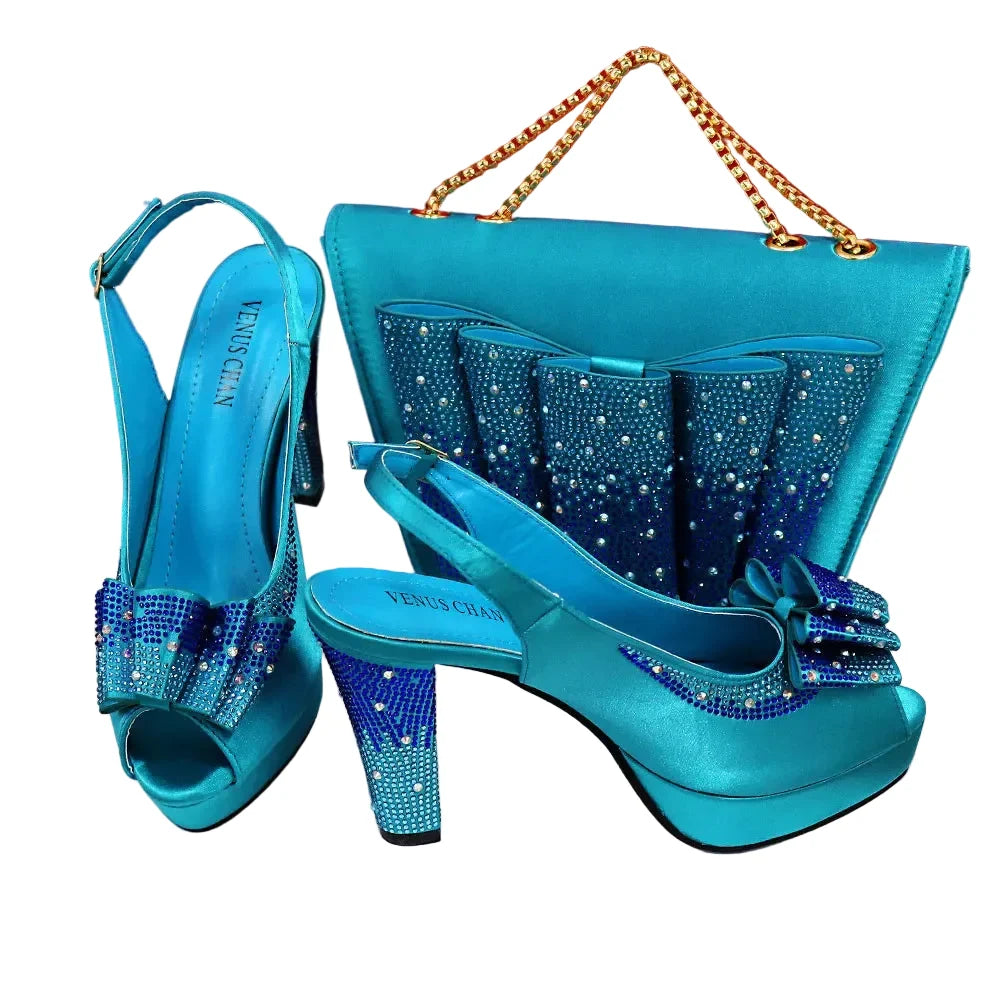 High Quality Thin Heels Ladies Shoes Matching Bag Set YT6543