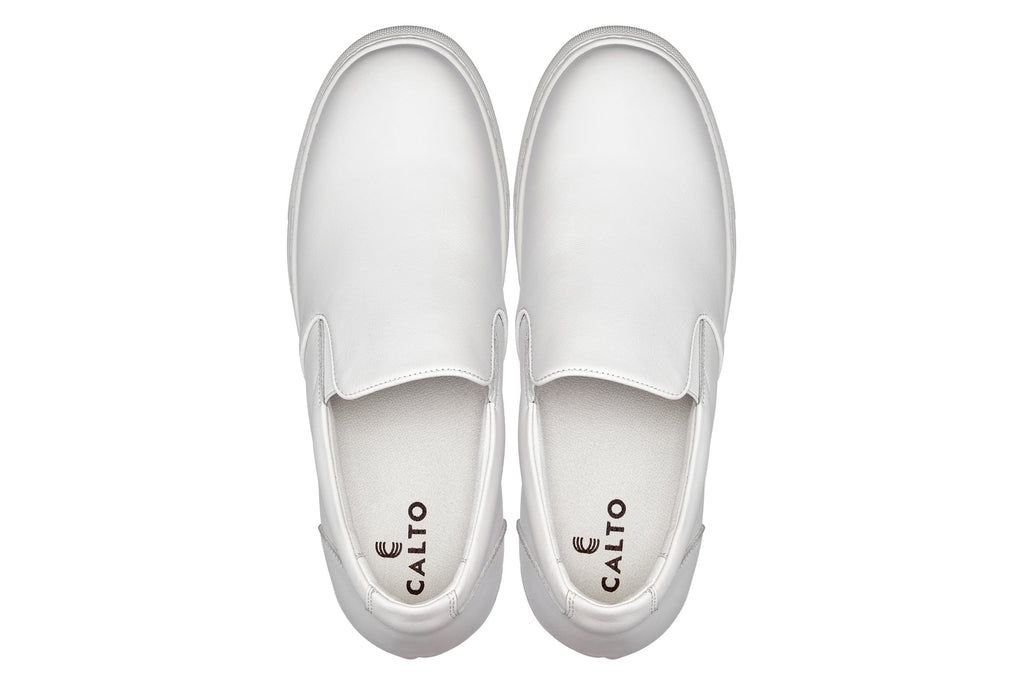 CALTO - T1022 - 2.6 Inches Taller (White) - Lightweight Nappa Leather Loafer