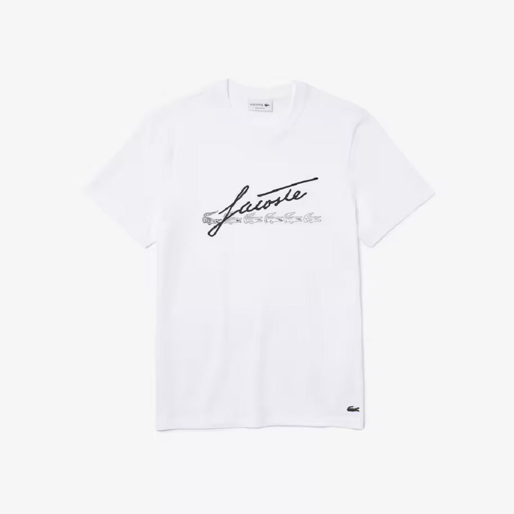 Lacoste Men's Signature And Crocodile Print Crew Neck Cotton T-Shirt