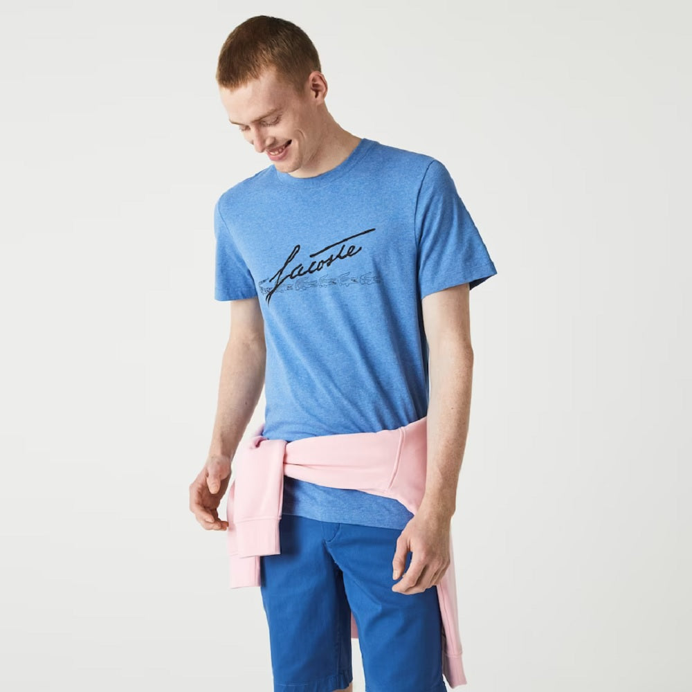 Lacoste Men's Signature And Crocodile Print Crew Neck Cotton T-Shirt