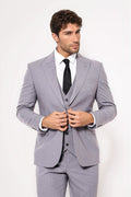 Grey Men's Plain Suit with Vest - Wessi