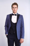 Patterned Blazer Navy Blue Mens Tuxedo - Wessi